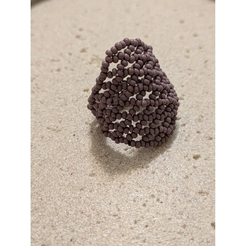 Purple Seed Bead Ring Size 9 Handmade Artsy Artisan Hippie Gypsy